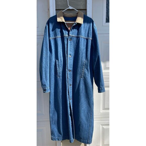 Vtg Levi’s Mens Levis XL Blue Denim Jean Long Duster Horseman Chore Coat Corduro - Picture 7 of 16